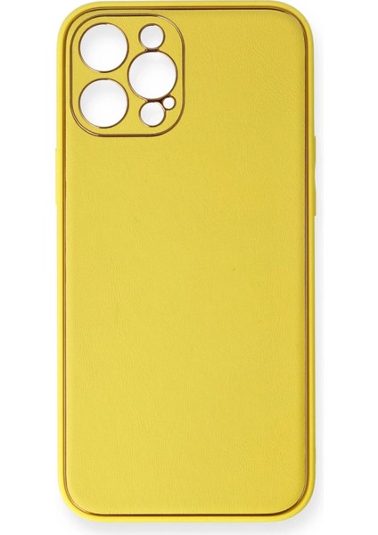 Iphone 12 Pro Kılıf Coco Deri Silikon Kapak - Sarı Bstmy