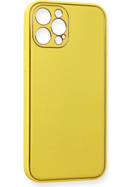 Iphone 12 Pro Kılıf Coco Deri Silikon Kapak - Sarı Bstmy