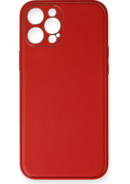 Iphone 12 Pro Max Kılıf Coco Deri Silikon Kapak - Kırmızı Bstmy