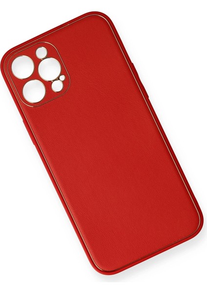 Iphone 12 Pro Max Kılıf Coco Deri Silikon Kapak - Kırmızı Bstmy