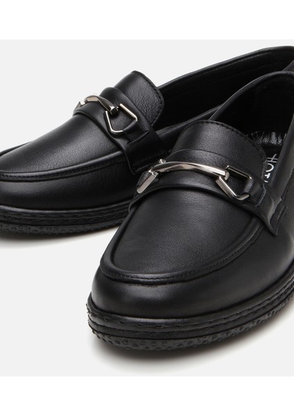 01AYH306640A100 KADIN Deri Siyah Tokalı Günlük Loafer modelleri