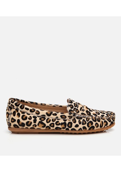 01AYH303610A133 KADIN Deri Siyah Leopar Desenli Günlük Loafer