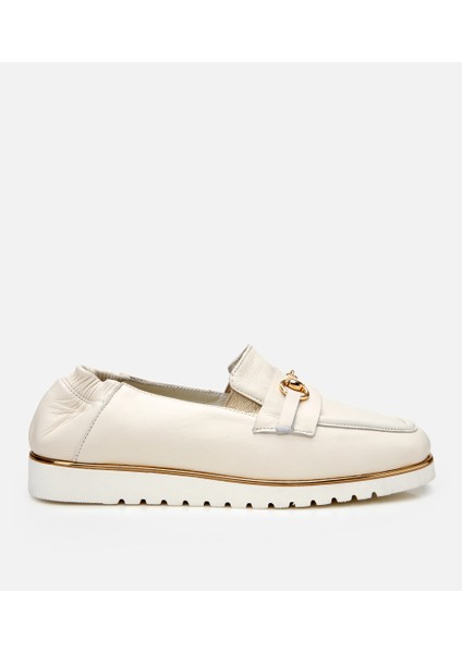 01AYH306220A400 KADIN Deri Ekru Lastik Detaylı Tokalı Günlük Loafer