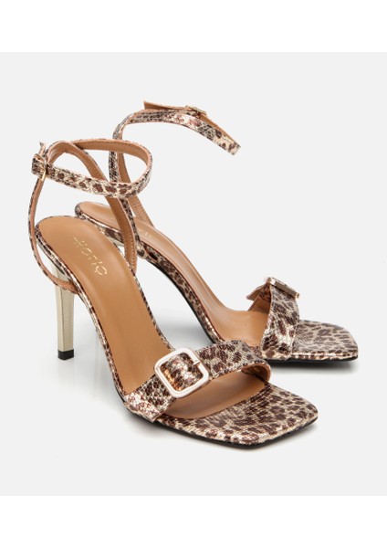 01SAH310160A499 KADIN Deri Gold Leopar Desenli Kemerli Topuklu Sandalet fiyatları