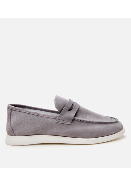 02AYH305140A200 ERKEK Süet Deri Gri Yumuşak Dokulu Loafer