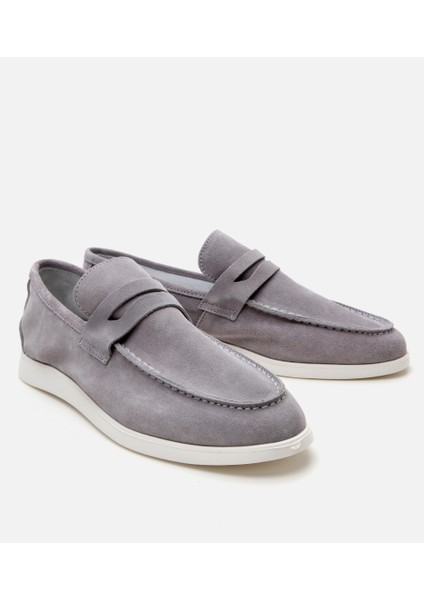 02AYH305140A200 ERKEK Süet Deri Gri Yumuşak Dokulu Loafer