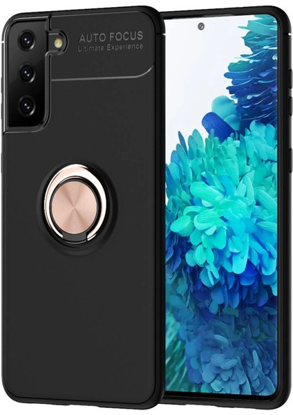 Samsung Galaxy S21 Plus Kılıf Range Yüzüklü Silikon - Siyah-Gold Bstmy