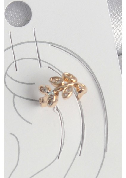 Pirinç Gold Renk Zirkon Taşlı Yaprak Model Kadın Kıkırdak Küpe
