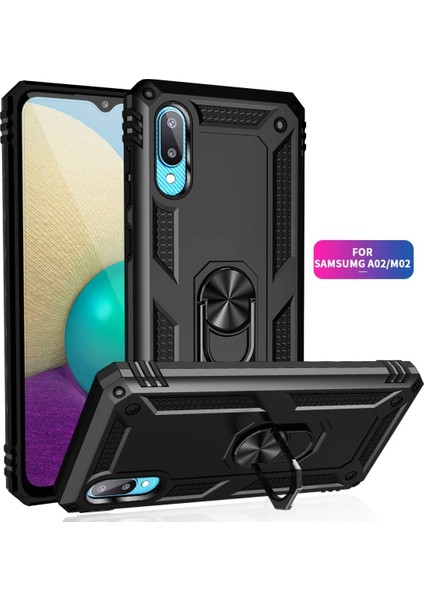 Samsung Galaxy A02 Kılıf Sofya Yüzüklü Silikon Kapak - Siyah Bstmy