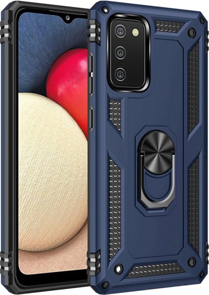 Samsung Galaxy A02S Kılıf Sofya Yüzüklü Silikon Kapak - Lacivert Bstmy