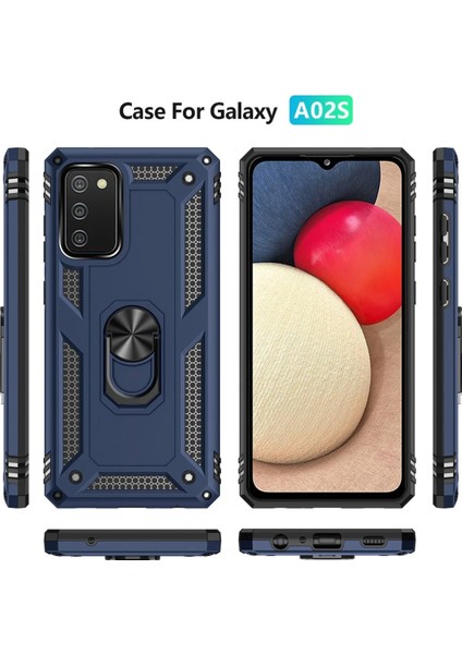 Samsung Galaxy A02S Kılıf Sofya Yüzüklü Silikon Kapak - Lacivert Bstmy