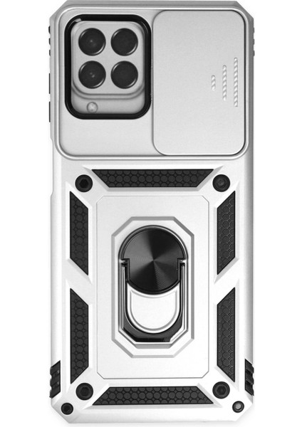 Samsung Galaxy M33 Kılıf Pars Lens Yüzüklü Silikon - Gümüş Bstmy
