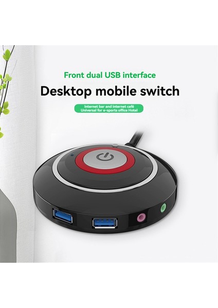 Masaüstü Bilgisayar Anahtar Düğmesi Çift USB Bağlantı Noktalı ve Sesli Pc Harici Başlatma Düğmesi 165CM Kablo (Yurt Dışından)