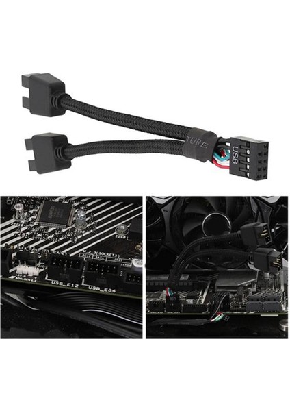 2 Adet Bilgisayar Anakart USB 2.0 9 Pin Çift 9 Pin Uzatma Kablosu Y Ayırıcı Ses Hd Uzatma Kablosu Siyah (Yurt Dışından)