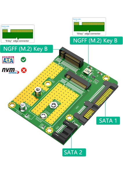 Çift M.2(Ngff) Ssd'den Çift Sata3 Adaptör Kartına (Yurt Dışından)