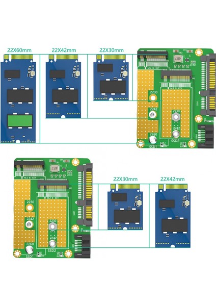 Çift M.2(Ngff) Ssd'den Çift Sata3 Adaptör Kartına (Yurt Dışından)