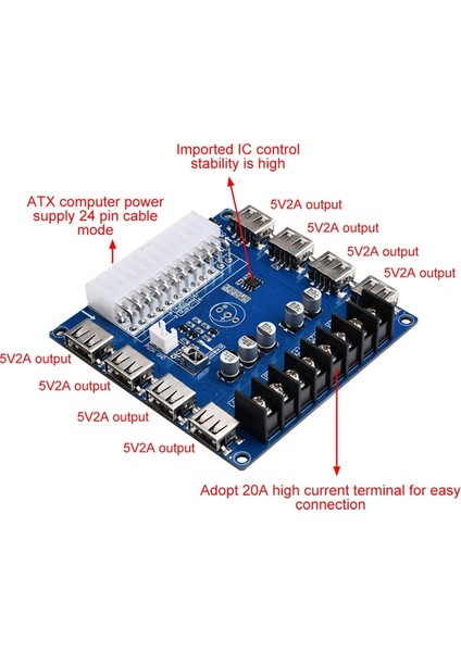 20 Pin/24 Pin Atx Güç Kaynağı Breakout Kartı 5V/2A USB Şarj Masaüstü Şasi Güç Kaynağı Adaptör Kartı, B (Yurt Dışından)