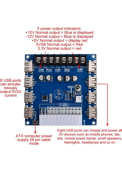 20 Pin/24 Pin Atx Güç Kaynağı Breakout Kartı 5V/2A USB Şarj Masaüstü Şasi Güç Kaynağı Adaptör Kartı, B (Yurt Dışından)