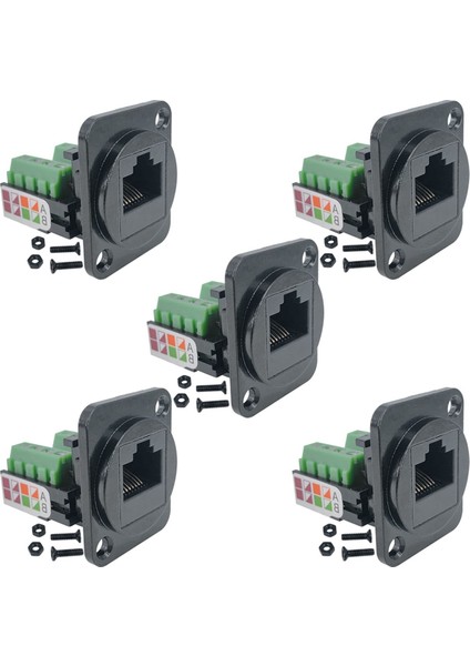 5 Adet RJ45 Dişi Panel Montajlı Vida Terminali Adaptörü, D Tipi RJ45 8P8C Dişi - 8 Pin Terminali (Yurt Dışından)