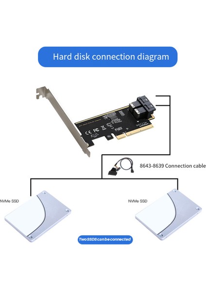 Pcıe 8x'ten 2 Portlu U.2 Adaptör Kartı SFF8643 Çift Nvme SSD Pcıe X8 Genişletme Kartı SFF8643 U2 Adaptörü (Yurt Dışından)