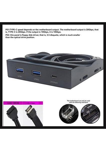 Usb3.2 Gen2 Type-C 3,5 Inç Disket Ön Panel 2 Port Usb3.2 + 1 Port Usb3.2 Type-C 20 Gbps 3,5 Inç Disket Sürücü Yuvası Için (Yurt Dışından)