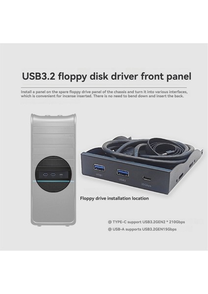 Usb3.2 Gen2 Type-C 3,5 Inç Disket Ön Panel 2 Port Usb3.2 + 1 Port Usb3.2 Type-C 20 Gbps 3,5 Inç Disket Sürücü Yuvası Için (Yurt Dışından)