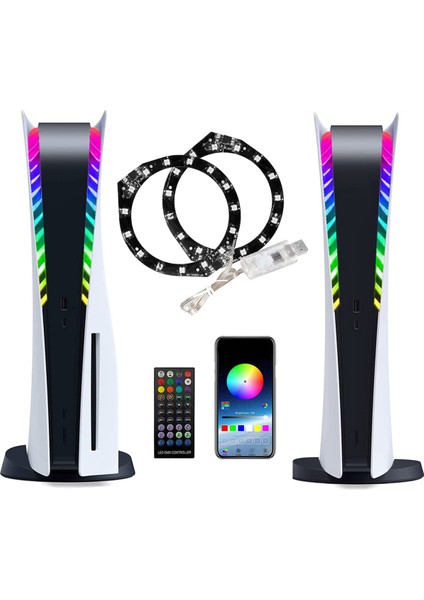 Ps5 Konsol Işık Çubuğu Çıkartmaları Için Uzaktan Kumandalı 8 Renkli Rgb Atmosfer Işığı Ps5 Ana Bilgisayar Işık Şeridi LED Etiketi (Yurt Dışından)