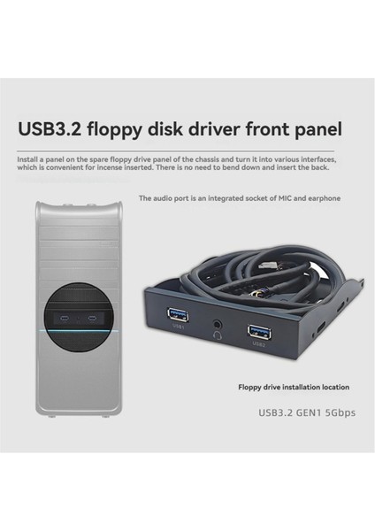 Usb3.2 Gen1 Disket Sürücüsü Ön Panel Hd-Audıo Ses 3,5 Inç Masaüstü Disket Yuvası 19PIN Ila 2port Usb-A ve Kulaklık Soketi (Yurt Dışından)