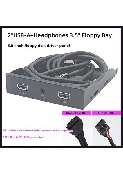 Usb3.2 Gen1 Disket Sürücüsü Ön Panel Hd-Audıo Ses 3,5 Inç Masaüstü Disket Yuvası 19PIN Ila 2port Usb-A ve Kulaklık Soketi (Yurt Dışından)