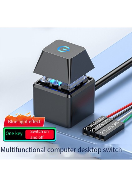 Bilgisayar Anahtarı Pc Anakart Harici Başlatma LED Işığı Güç Açık/kapalı Kare Düğme 2m Uzatma Kablosu Siyah (Yurt Dışından)