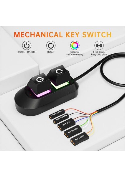 Rgb LED Işıklar Bilgisayar Masaüstü Anahtarı Pc Anakart Harici Başlatma Güç Açma/kapama ve Sıfırlama Düğmesi Uzatma Kablosu B (Yurt Dışından)