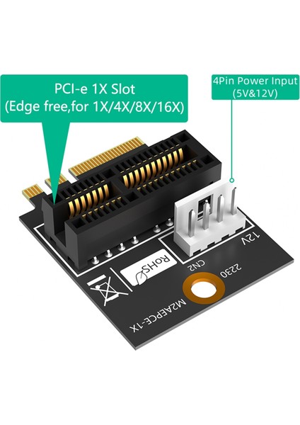 M.2 Ngff Anahtar A/a+E/e - Pcı-E 1x Adaptörü Güç Kablosuyla Pcı Express 1x Dönüştürücü Kartı (Yurt Dışından)