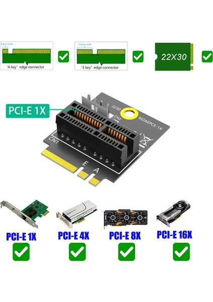 M.2 Ngff Anahtar A/a+E/e - Pcı-E 1x Adaptörü Güç Kablosuyla Pcı Express 1x Dönüştürücü Kartı (Yurt Dışından)