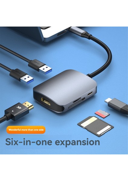 6'sı 1 Arada USB C Hub Type C 3.0 Adaptörü HDMI Uyumlu Sd Tf Kartı Pd Hızlı Şarj Cihazı Ayırıcı USB Yerleştirme Istasyonları Hub (Yurt Dışından)