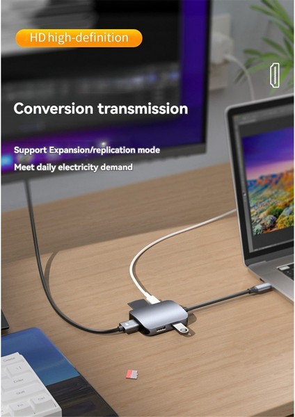 6'sı 1 Arada USB C Hub Type C 3.0 Adaptörü HDMI Uyumlu Sd Tf Kartı Pd Hızlı Şarj Cihazı Ayırıcı USB Yerleştirme Istasyonları Hub (Yurt Dışından)