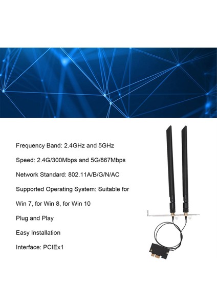 2.4g/5g Kablosuz Wifi Ağ Kartı Bluetooth4.0 Pcı-E 1x Masaüstü Wifi Adaptör Kartı Çift Bant Kablosuz Masaüstü 2 Anten (Yurt Dışından)