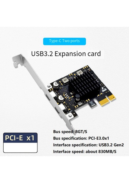 Pcıe - Type-C Pcı Express Pcı-E 1x - Usb3.2 Gen2 Type-C Genişletme Kartı Adaptörü Masaüstü Bilgisayar Için Eklenti Kartı (Yurt Dışından)