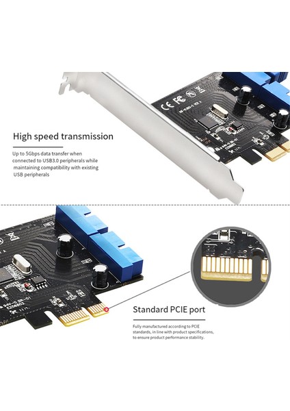 Pcı Express USB 3.0 19 Pin Genişletme Kartı Pcıe 1x Ila 2 Port USB 3 19 Pin Adaptörü Dahili Usb3 20PIN Hub Başlığı (Yurt Dışından)