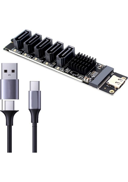 Type-C - 5 Port Sata3.0 Adaptör Kartı Yükseltici Kart JM575+JMS580 Sata3 6gbps USB10G Şasi Sunucu Pc Bilgisayar Genişletme (Yurt Dışından)