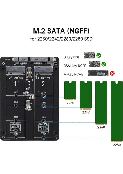 M.2 Sata (Ngff) - Sata 3.0 Çift Kart Adaptörü Ngff B Anahtarı/b&m Anahtarı M.2 Ngff Sdd - 2.5 Inç Sata Iıı Dönüştürücü Adaptörü (Yurt Dışından)