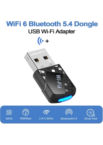 AX900 USB Wifi 6 Bluetooth 5.4 Adaptörü 2'si 1 Arada Dongle Çift Bant 2.4g ve 5ghz Ağ Kablosuz Alıcı W10/11 Için Sürücü (Yurt Dışından)