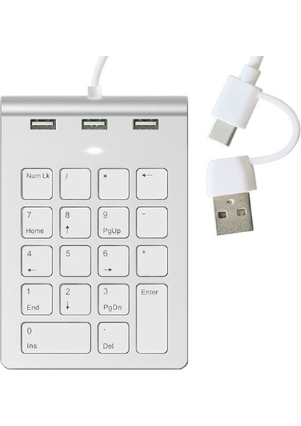 Mini Sayısal Tuş Takımı Klavye 18 Tuşlu Sayısal Tuş Takımı Sayısal Tuş Takımı 3 Portlu Tip-C/usb Hub Dizüstü Masaüstü Bilgisayar Için (Yurt Dışından)