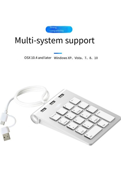 Mini Sayısal Tuş Takımı Klavye 18 Tuşlu Sayısal Tuş Takımı Sayısal Tuş Takımı 3 Portlu Tip-C/usb Hub Dizüstü Masaüstü Bilgisayar Için (Yurt Dışından)