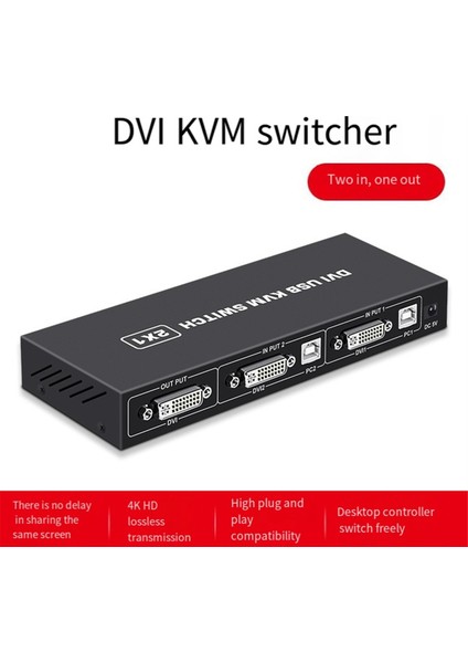 DVI Kvm Anahtarı 2'si 1 Arada 4K Iki Bilgisayar Paylaşımlı USB Klavye Fare Baskı Monitör Çok Işlevli Anahtarlama Ekranı (Yurt Dışından)