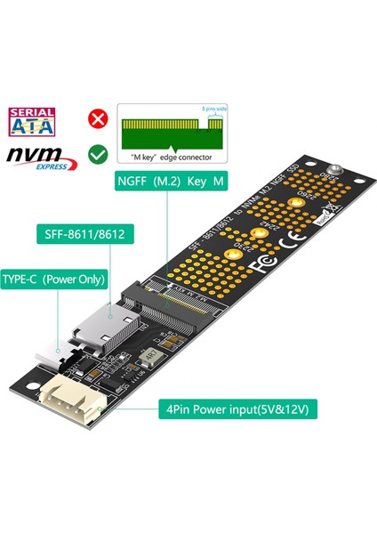 M.2(Ngff) Nvme Ssd'den SFF-8611/8612 Adaptör Genişletme Yükseltici Kartı 2230 2242 2260 2280 Için (Yurt Dışından)