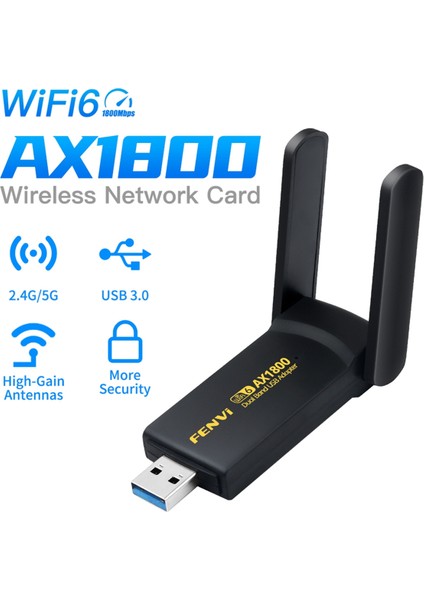 Fenvı AX1800 Kablosuz Ağ Kartı Wifi 6 USB Dongle 1800MBPS Çift Bant 2.4g/5g USB 3.0 Wıfı Adaptörü Dizüstü Masaüstü Için (Yurt Dışından)