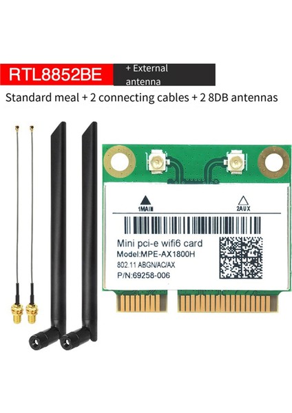 RTL8852BE Wıfı6 Kart + 2xanten AX1800M Wifi Bluetooth5.2 2.4ghz/5ghz Wıfı Kart Adaptörü 802.11AX WIN10/WIN11 Için (Yurt Dışından)