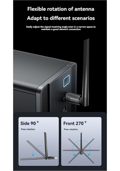 Vention Kablosuz Adaptörü AC650 Wifi5 5g&2.4g Çift Bant Kablosuz Kart Dongle Pc Masaüstü Dizüstü Bilgisayar Için (Yurt Dışından)