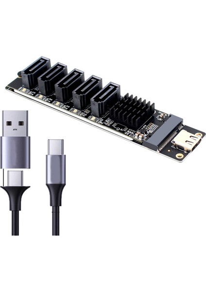 Type-C'den Sata3.0'a 5 Port Adaptör Dönüştürücü Kart 6gbps USB10G JM575+JMS580 Sata SSD HDD Genişletme Için (Yurt Dışından)