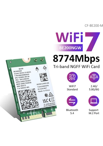 Wifi 7 BE200 Ağ Kartı Bluetooth 5.4 Üç Bantlı 2.4g/5g/6ghz 8774MBPS BE200NGW M.2 Kablosuz Adaptörü WIFI6E'DEN Daha Iyi (Yurt Dışından)